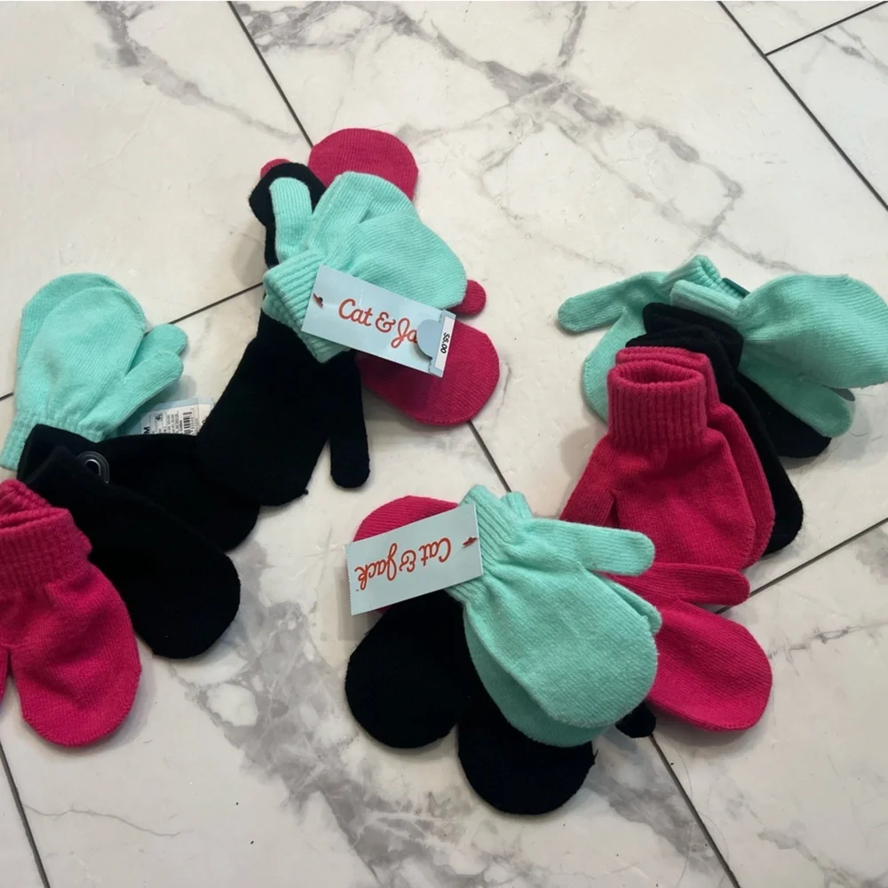 Cat & Jack Pink and Black Mittens Cozy Winter Accessories - price for all